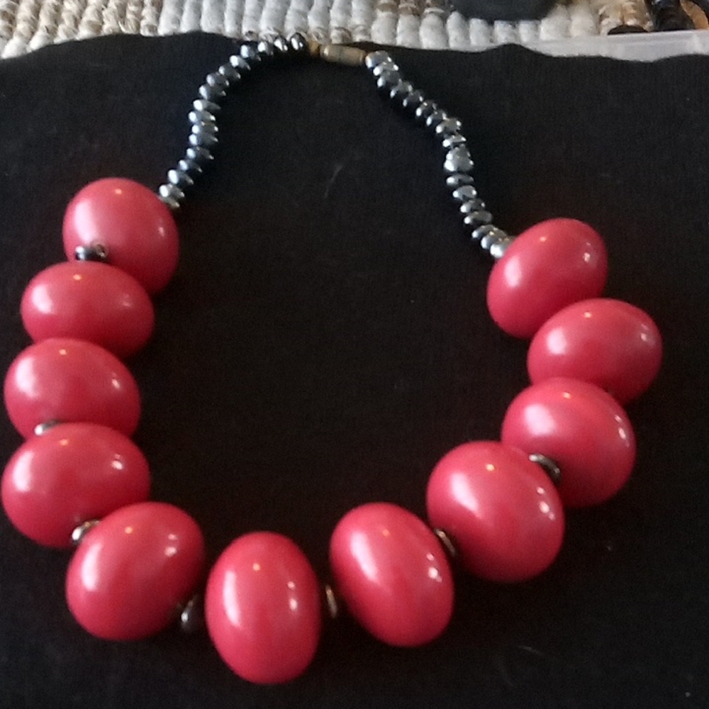 Vintage Red Beaded Statement Necklace - Women Jewelry